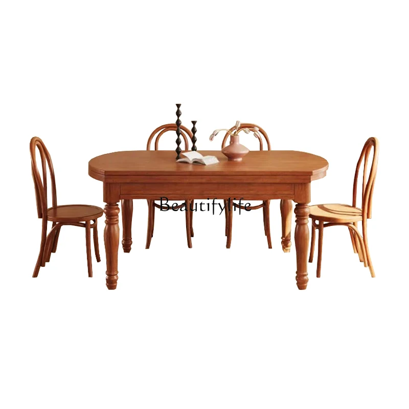 

dining table retro style retractable square and round dual-purpose small apartment American medium and ancient style dining