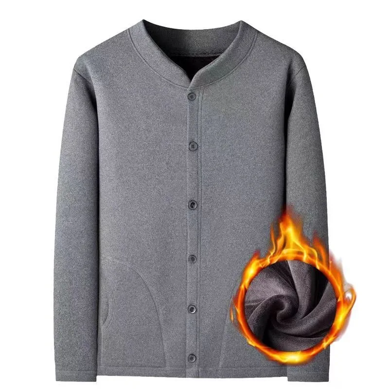 

Плюшевый осенне-зимний элитный вязаный кардиган, мужское термобелье, ретро-стиль для пожилых людей среднего возраста