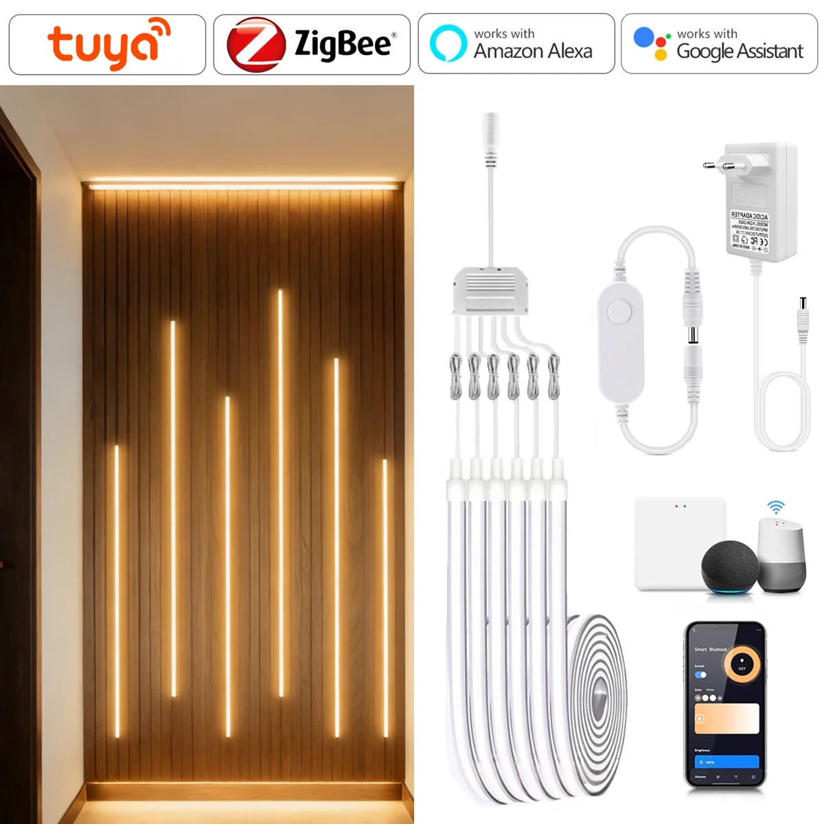 

2-6pcs Wall Silencing Board Decor Lamp Fireproof Pure Silicone Tube 24V Tuya Zigbee COB Neon Light Strip for Multi-layer Cabinet