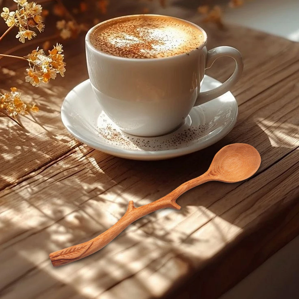 

2 Pcs Beech Coffee Long Handle Light Brown Wooden Kitchen Utensils Stirring Mixing Tea Coffee Juice Beverages Reusable