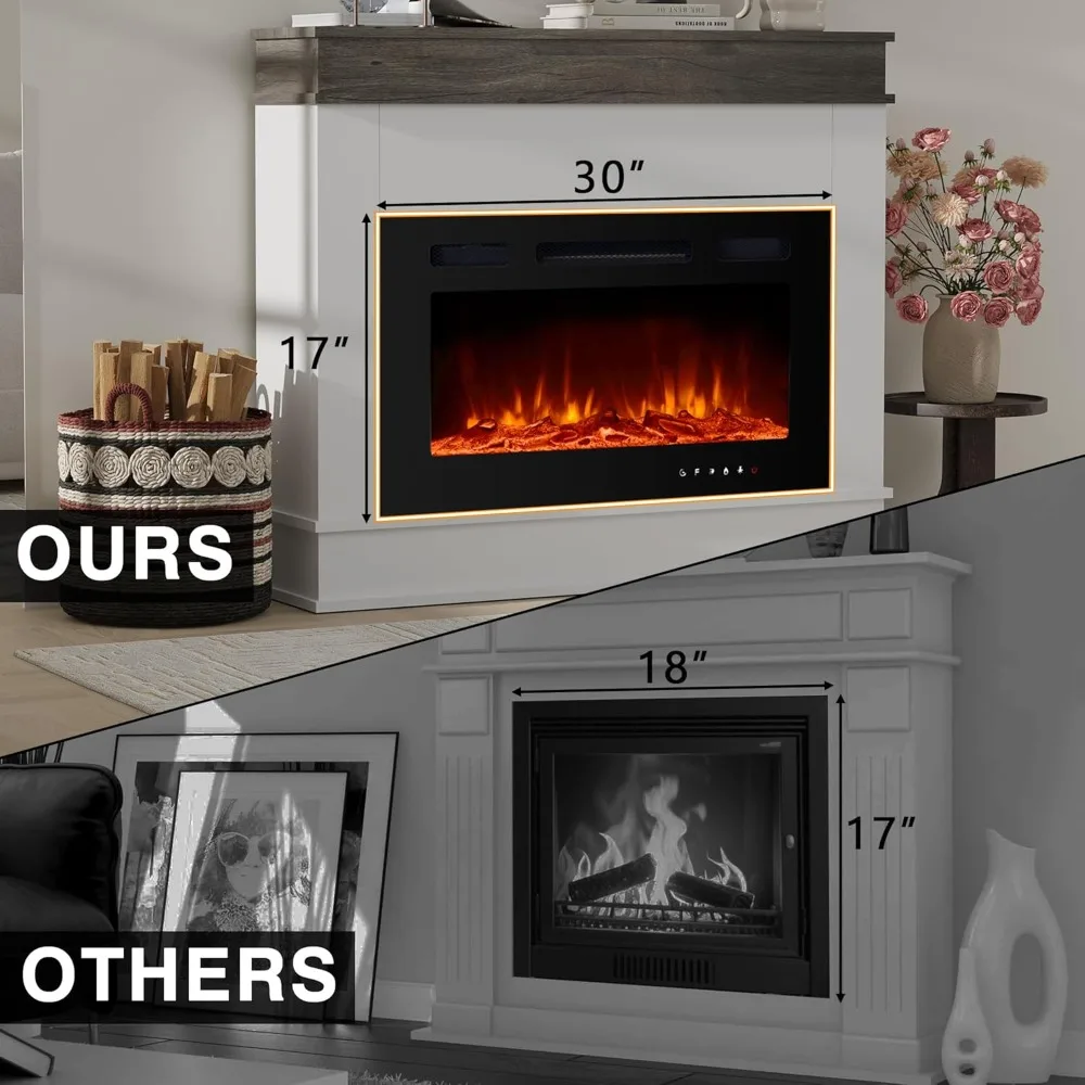 مدفأة كهربائية مقاس 39 بوصة مع رف، حامل تلفزيون مدفأة مع سخان مدفأة كهربائي مقاس 30 بوصة، ضوضاء منخفضة، جهاز تحكم عن بعد، شاشة تعمل باللمس