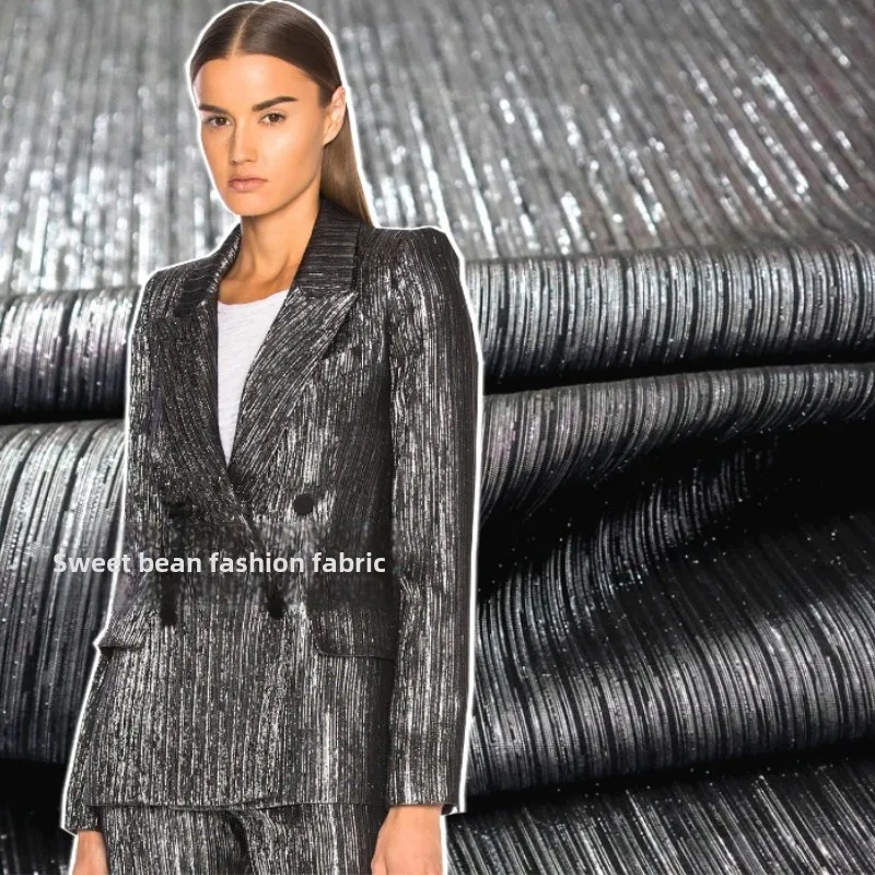 

Золотая линия, окрашенная пряжа, жаккардовая ткань, полосатое платье, костюм, пальто, европейский бренд, модный дизайн, швейная оптовая продажа, ткань на метр