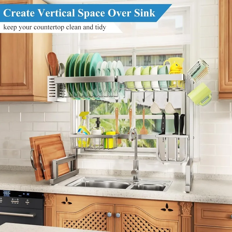 Over The Sink Dish Drying Rack, Stainless Steel Adjustable (26.8