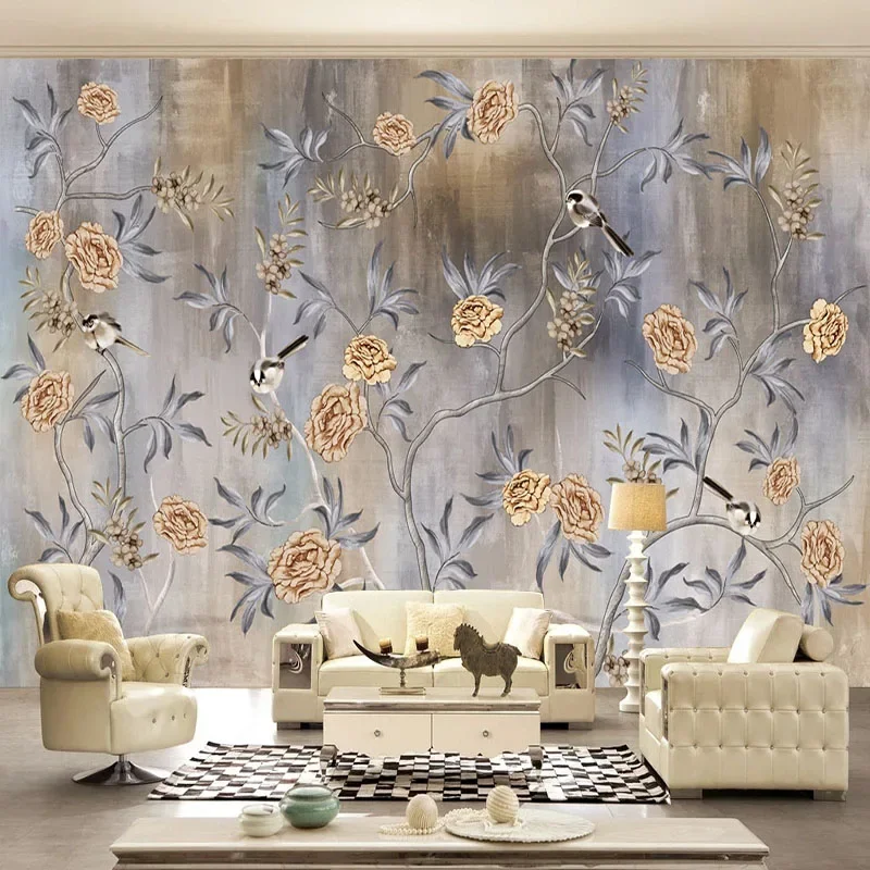 

European Style Retro Flowers And Birds Wallpaper 3D Living Room Bedroom Home Decor Wall Painting Papel De Parede Vintage Fresco