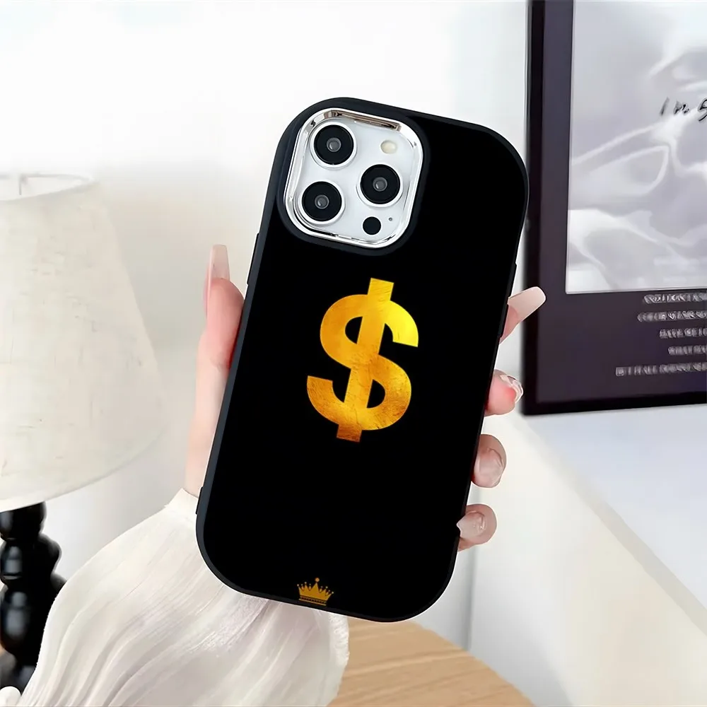 USD Dollar Money Phone Case Plating Camera Oval Soft Silicone For IPhone 16 15 11 12 13 14 Pro Max Thicken Candy Color