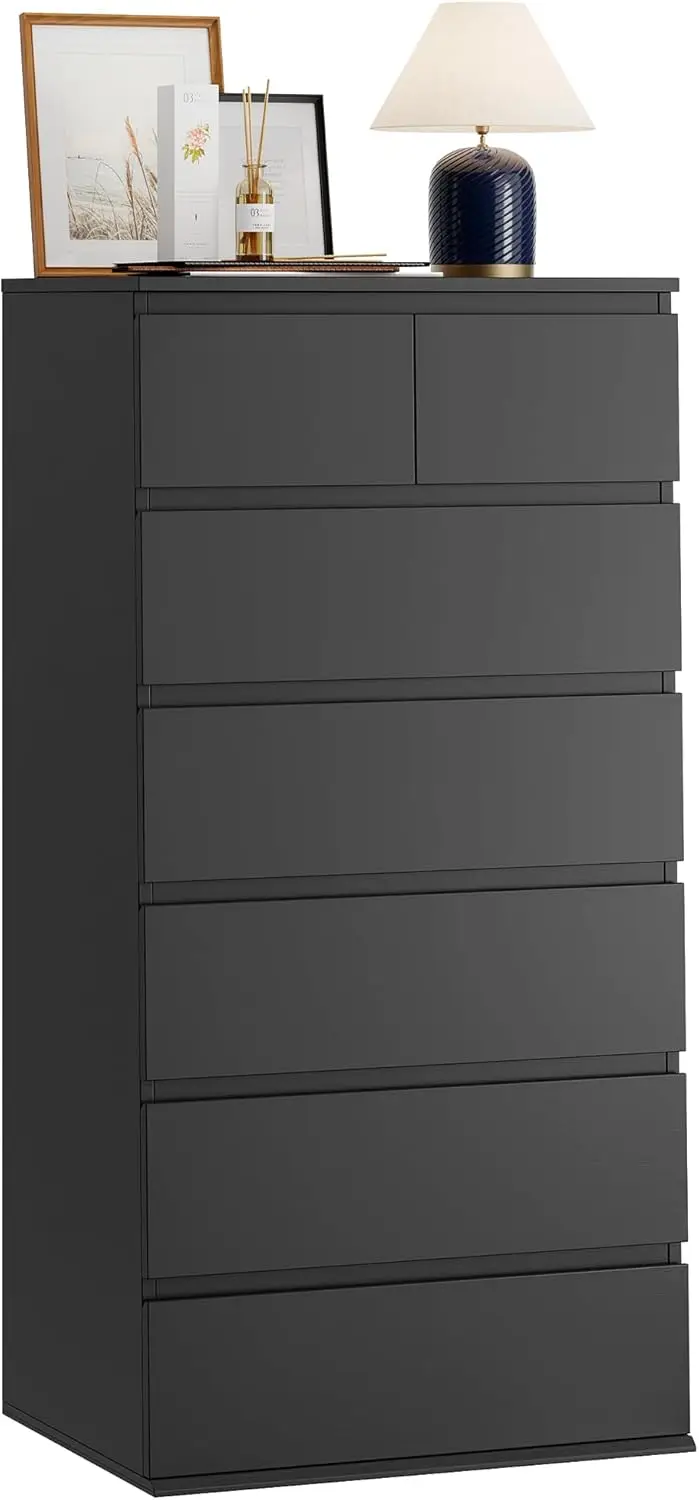 7 Drawer Dresser, Black Dresser Tall Dresser, 23.6W x 15.7D x 46.7H in Black Chest of Drawers with Large Storage Space for Home