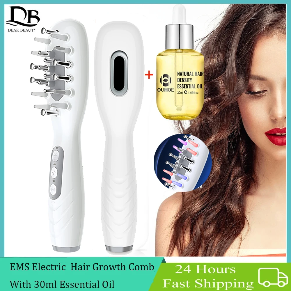 

EMS Electric Hair Growth Massage Comb With Essential Oil LED Red Blue Light Anti-loss Dense Hair Comb Vibration Scalp Massager