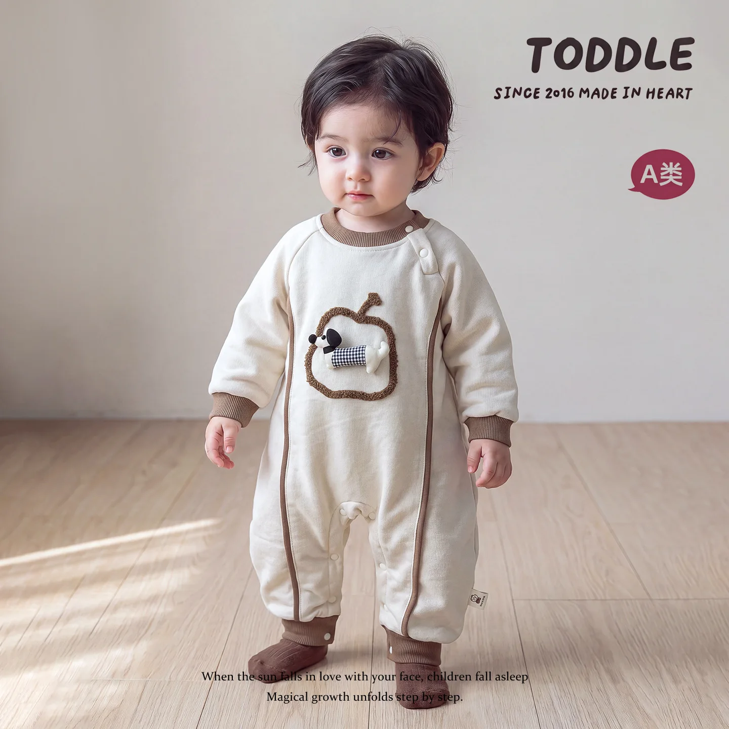 Baby Boy Winter Romper 2026 Korean Style Padded Jumpsuit Cartoon Dog Print Newborn Outwear