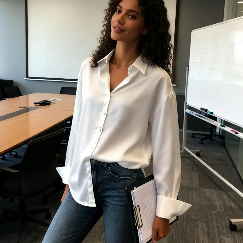 

Women Elegant Shirt Turn-down Collar Solid Color Blouses Fashion Autumn Office Lady Elegant Tops Spring Long Sleeve Clothing