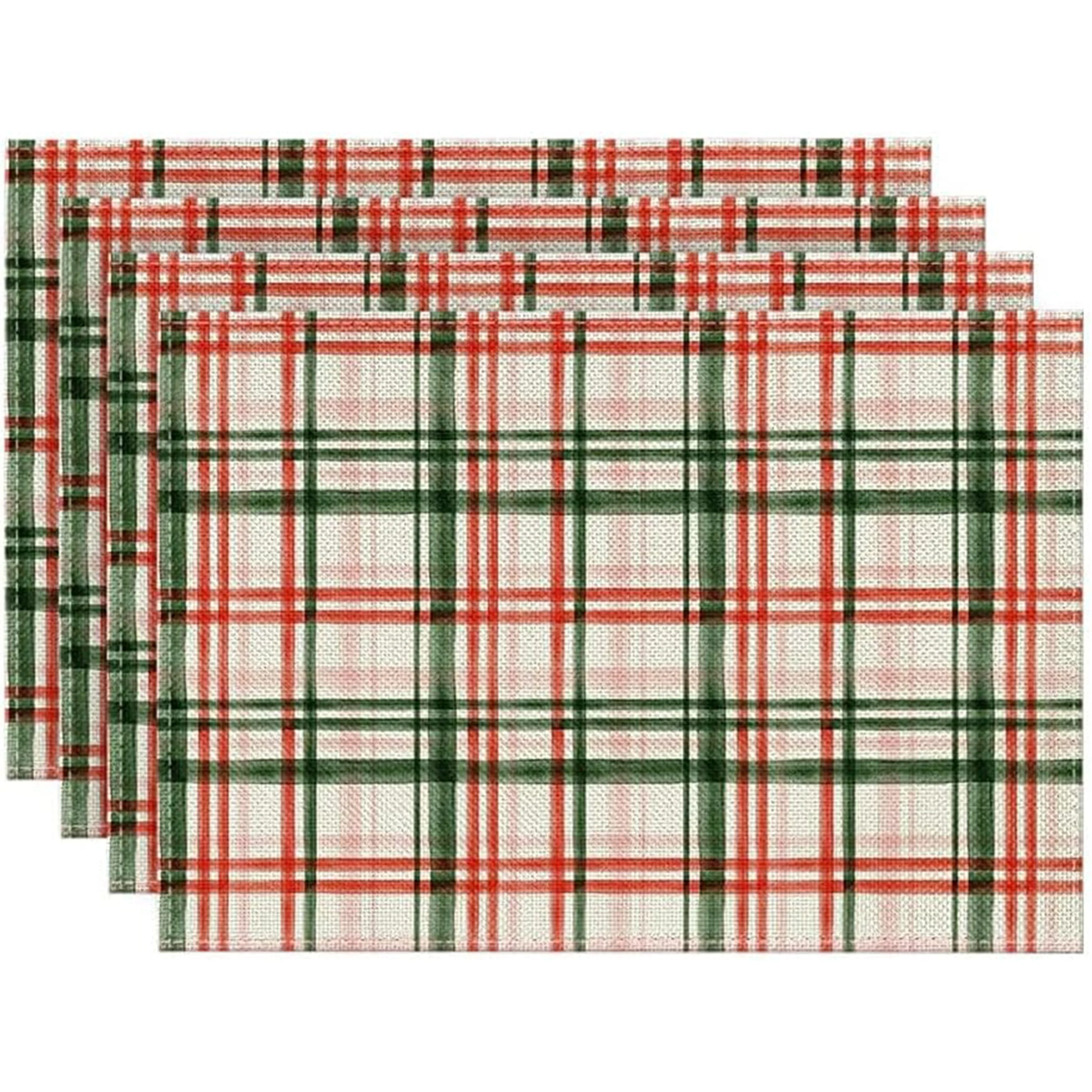 4pcs Red Green Buffalo Plaid Christmas Placemats Seasonal Winter Table Mats for Party Kitchen Dining Decoration