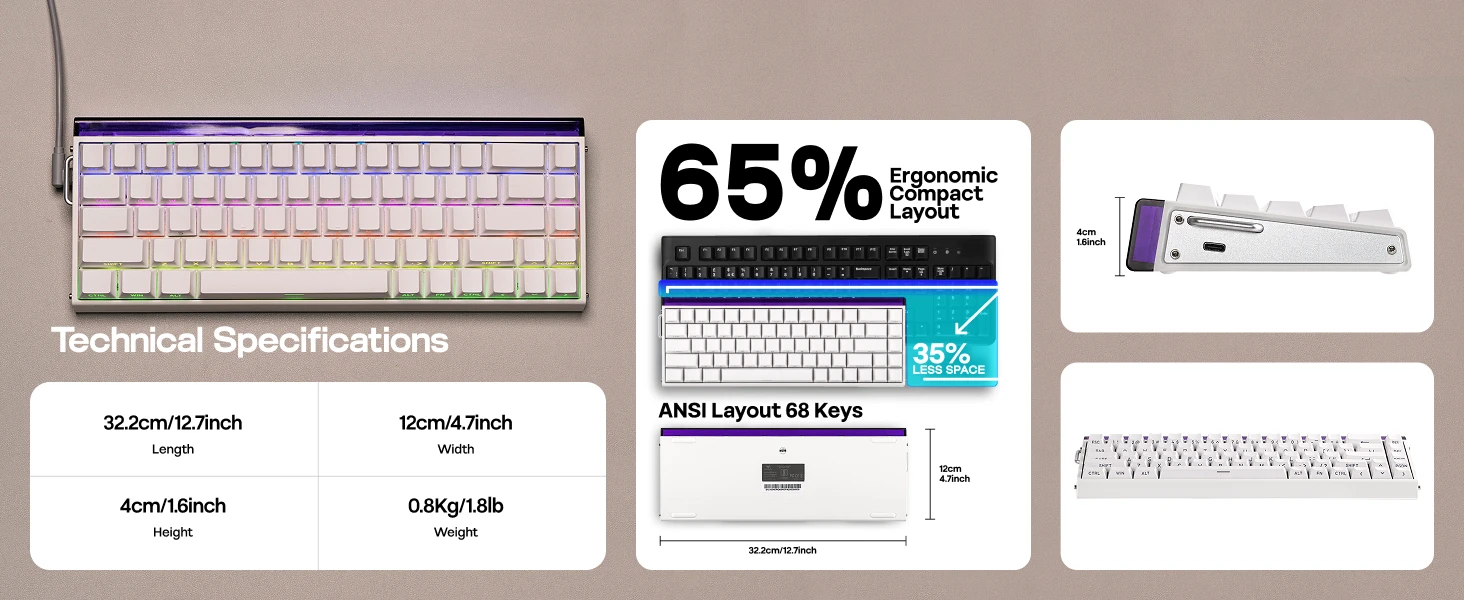 AULA Hero68 HE 65% ANSI QWERTY Layout Wired Magnetic Gaming Keyboard Hot-Swap with 8kHZ Rapid Hall Effect Switch RGB Backlight