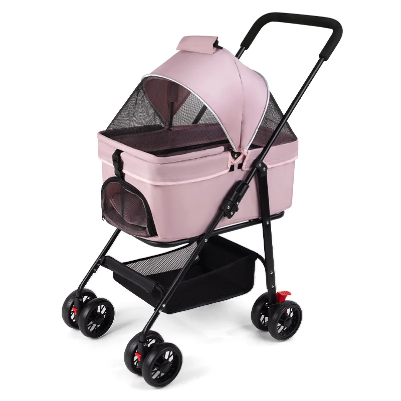 

Коляска-переноска для животных с поворотными передними колесами на 360 градусов, задними стопами, сетчатыми панелями и съемной корзиной