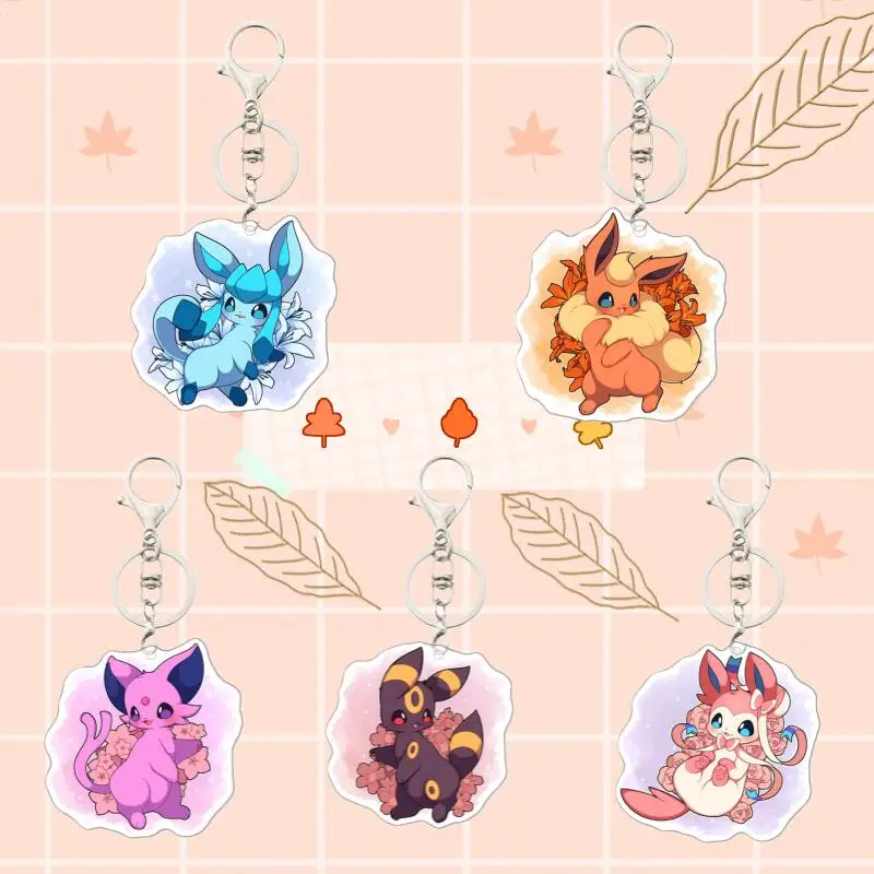 

for Vaporeon Anime Cartoon Acrylic Key Ring Glaceon Leafeon Espeon Flareon Flower Series Acrylic Keychain Decoration Accessories