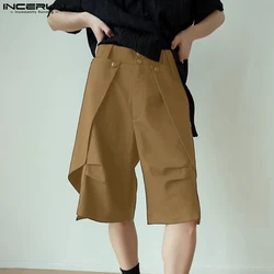 INCERUN Men Irregular Shorts Solid Color Button Loose Joggers Summer Casual Men Bottoms Streetwear 2024 Fashion Shorts S-5XL