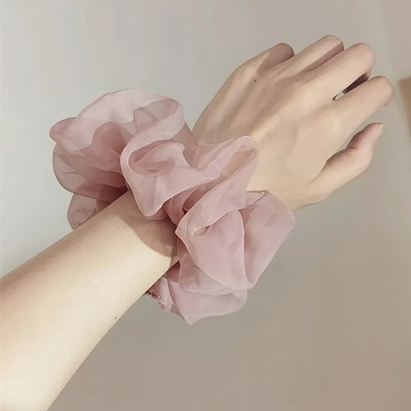 Solid Color Oversize Organza Hair Scrunchies Thin Chiffon Hair Rope Fashion Elastic Hair Rubber Band Sweet Hair Accessories