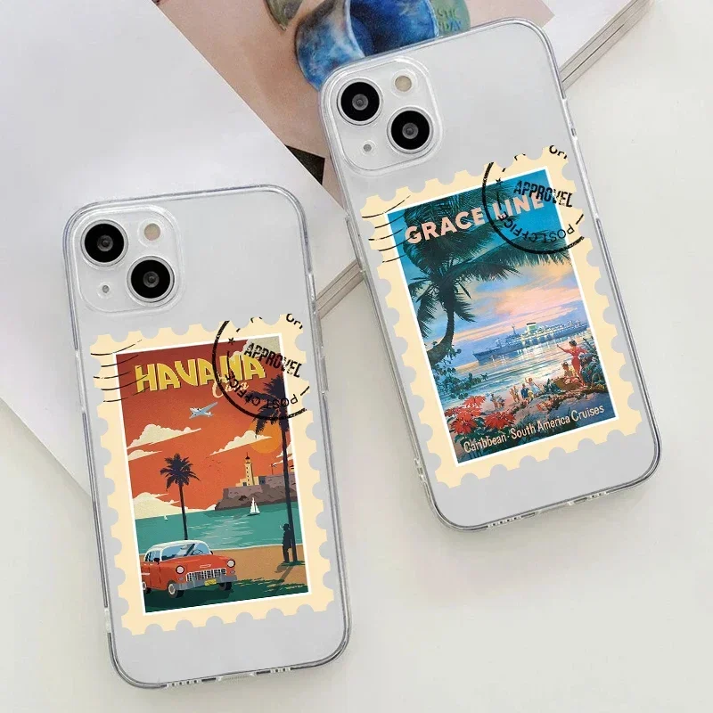 Fashion World City Travel Ticket Stamps Phone Case for IPhone 14 11 12 13 Mini Pro XS MAX 8 7 16 15 Plus X SE2 Paris Clear Cover