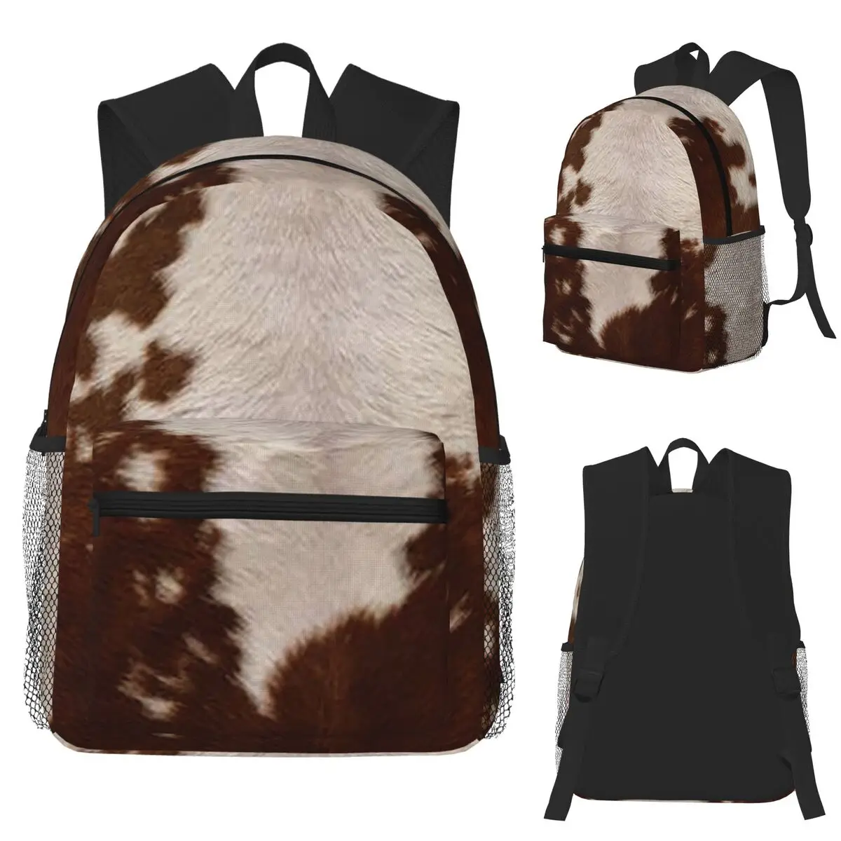 Stylish Cow Fur Cowhide Texture Cow Skin Print Pattern Student Backpack School Bag Hiking Travel Daypack for Men Women Bookbag