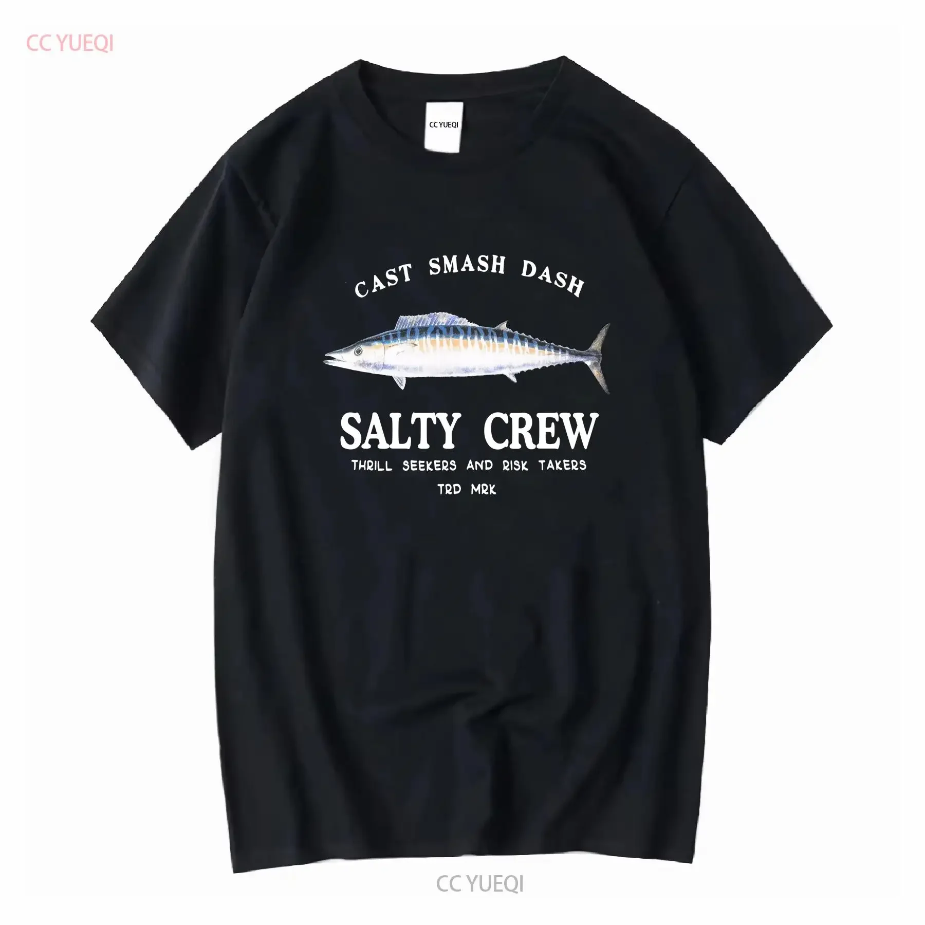 SALTY CREW STUDIO ABACHAR CAST SMASH DASH FISH FISHING TEE T SHIRT Mens M Black long or short sleeves vintage Washed homme