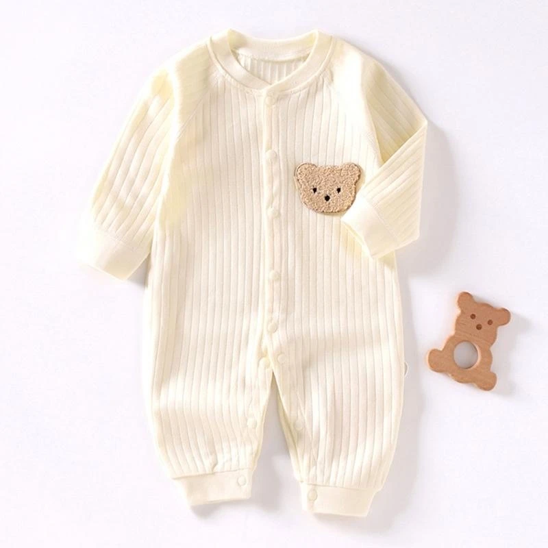 090B Baby Long Sleeve Jumpsuit Newborn Front Closure Romper Breathable Infant Clothes