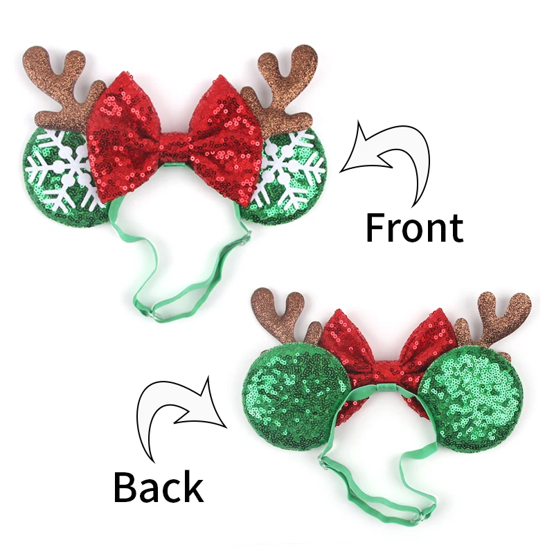 New Year Christmas Mickey Mouse Elastic Headband Festival Disney Reindeer Adjustable Hairband Women Kids Party Hair Accessories