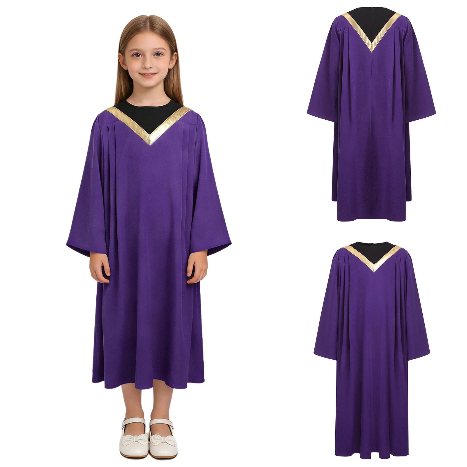 

Kids Girls Boys Church Choir Pastor Robe Cassock Halloween Party Priest Costume LongSleeve Liturgical Worship Praise Gown Thobe
