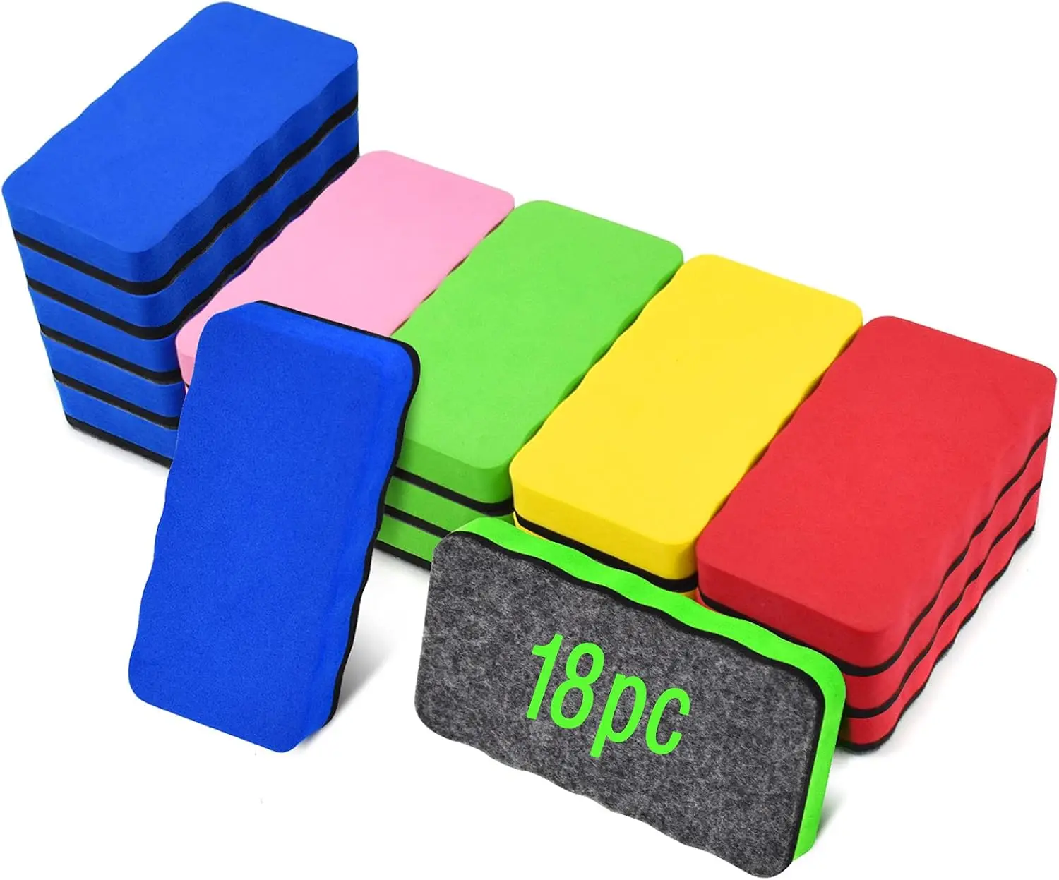 18 Pack Magnetic Dry Erase Erasers for Whiteboard, 5 Colors, Classroom Teacher Supplies Home Office