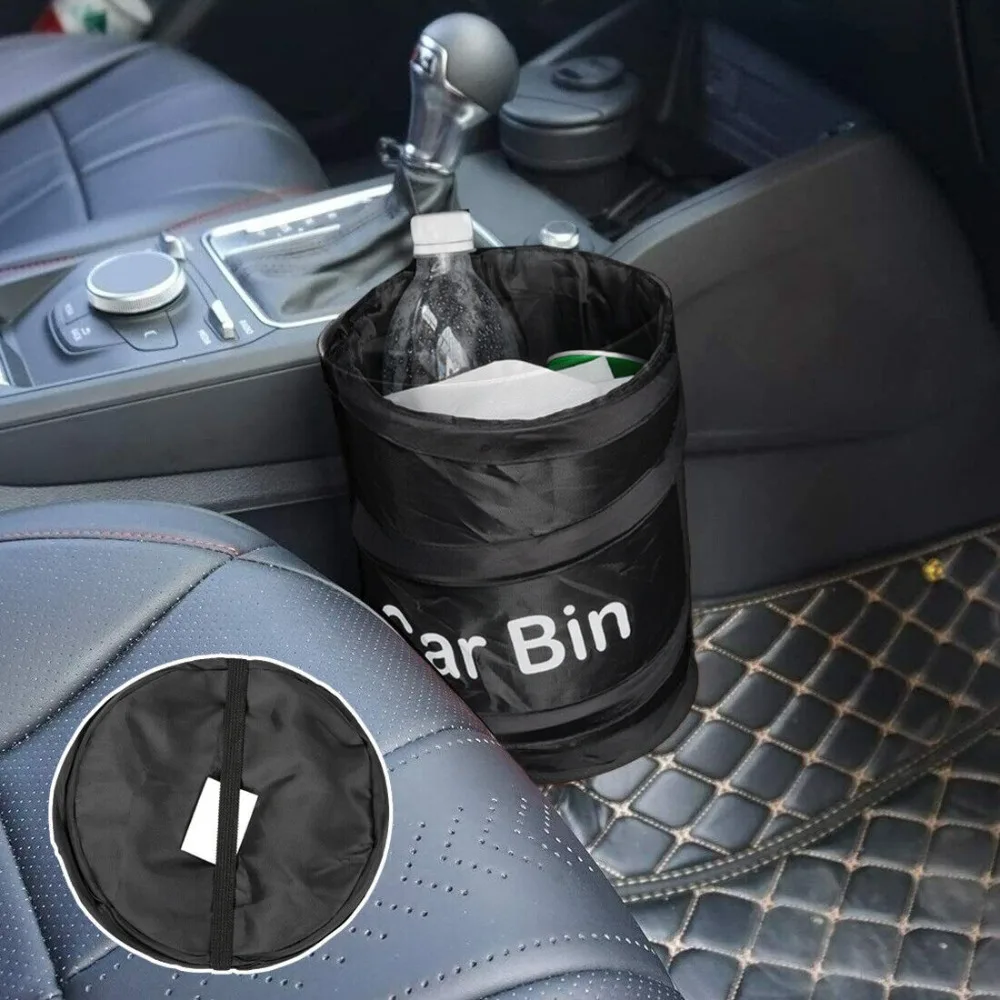 Foldable Car Trash Can Black Waterproof Vehicle Garbage Can Leak Proof Pop-up Car Garbage Bag Auto Interior Accessories