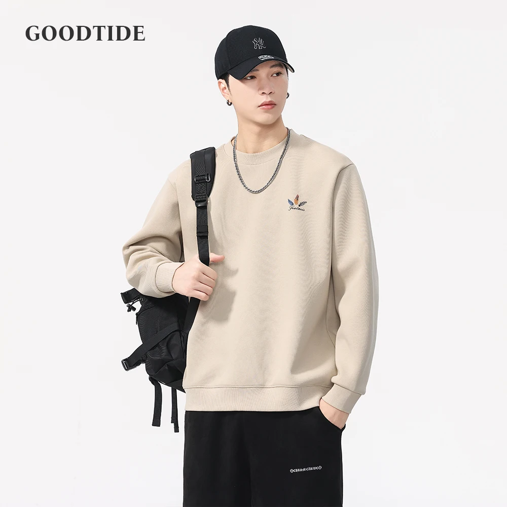 Męska bluza z nadrukiem, okrągły dekolt, nowość na wiosnę i jesień 2025, gruba, luźna, casualowa bluza z długim rękawem, pulower, 360g.