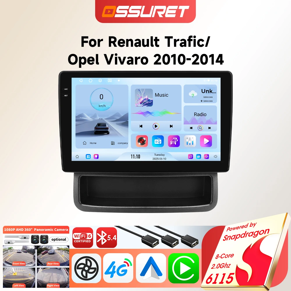 Autoradio Android pour Opel Vivaro Renault Trafic 2010-2014, Carplay sans fil, GPS, multimédia automobile, écran 6115, autoradio