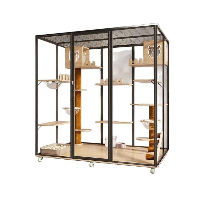 Panoramic cat villa oversized household cage solid wood villa large indoor luxury glass cat room