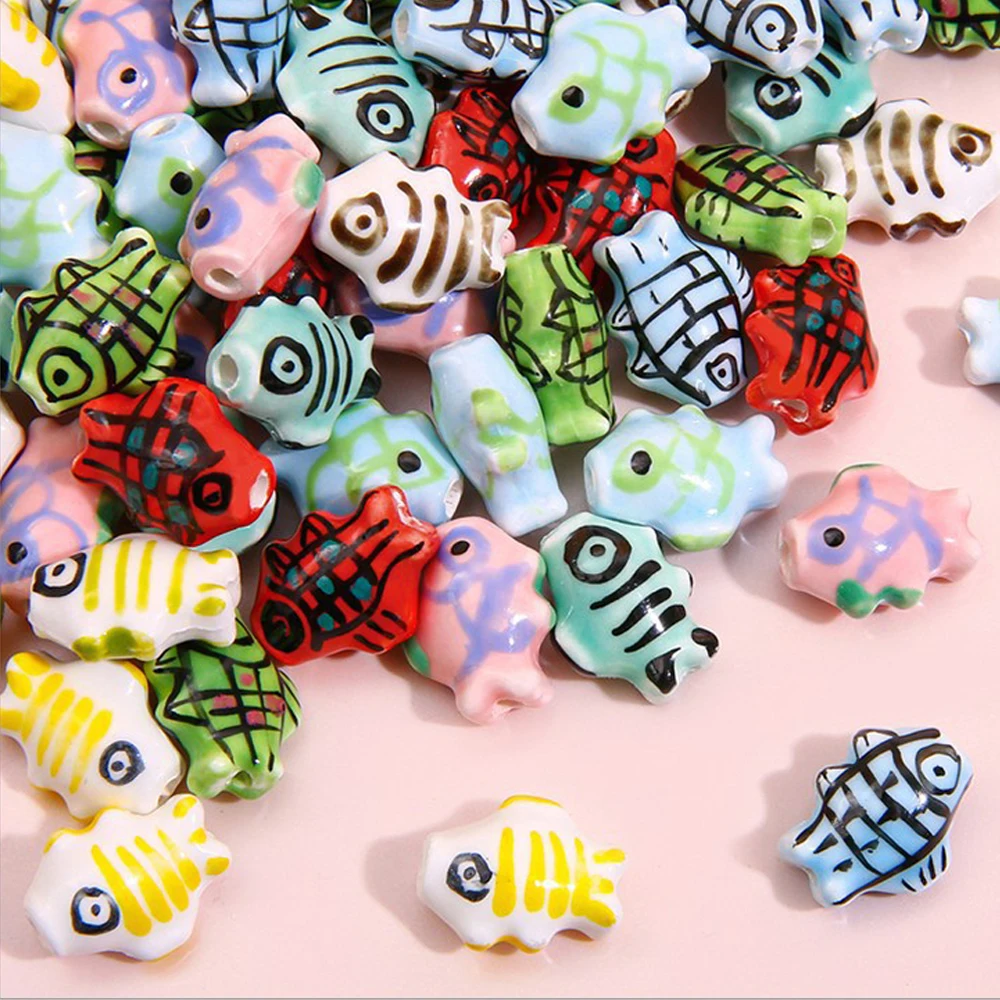 

5pcs Ceramic Multicolor Cartoon Small Fish Loose Beads DIY Handmade Necklace Bracelet Earrings Jewelry Making Accessories Crafts