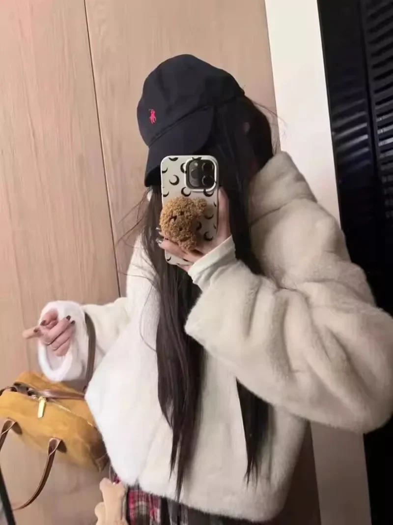 MiiiiX Casual Basics Imitation Mink Fur Hooded Jacket Women's Winter Coat Versatile Loose Thicken Plush Outerwear Female Clothes