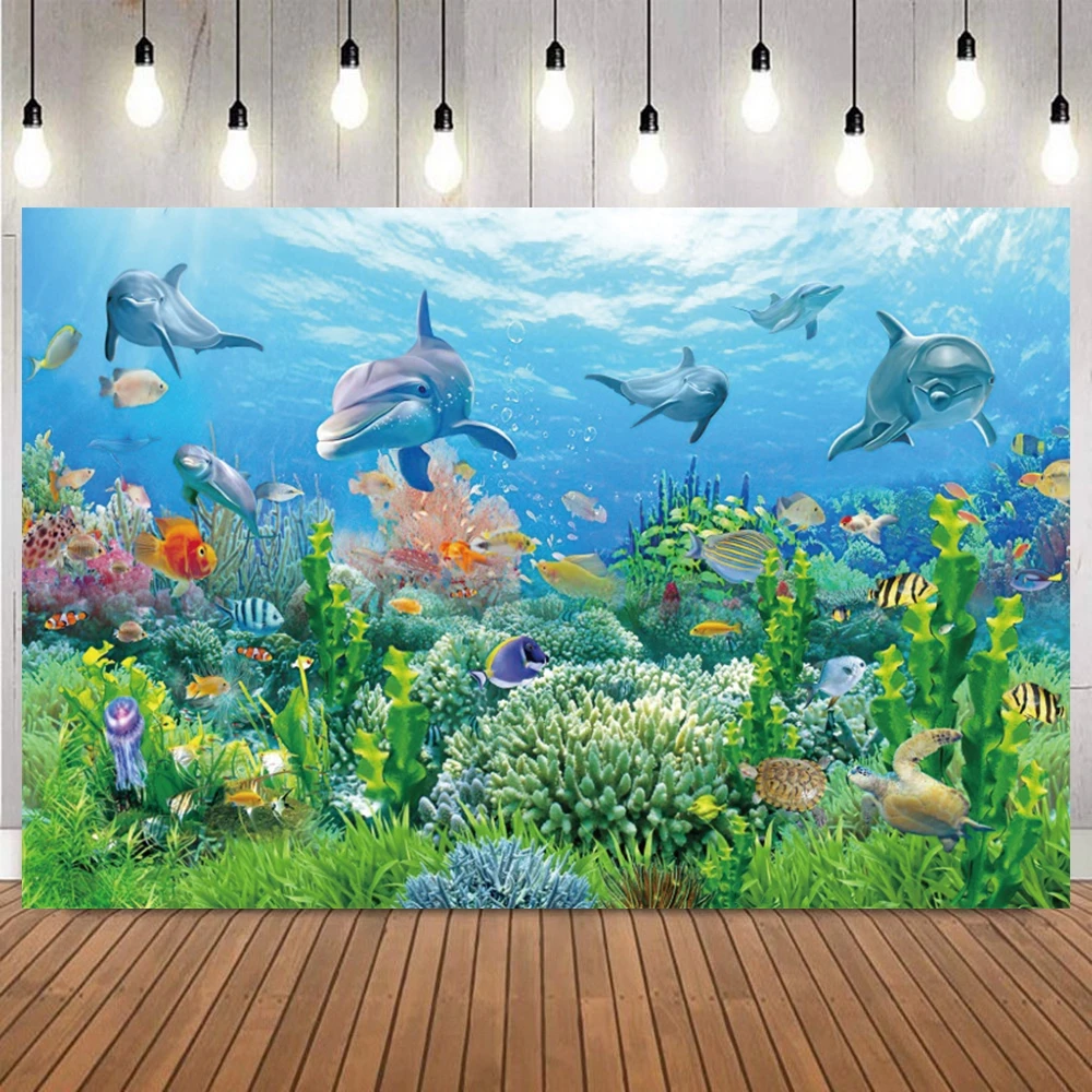 Seabed Scenery Coral Paradise Sunshine Photo Background Marine Creatures Baby Shower Birthday Party Portrait Home Decor Backdrop