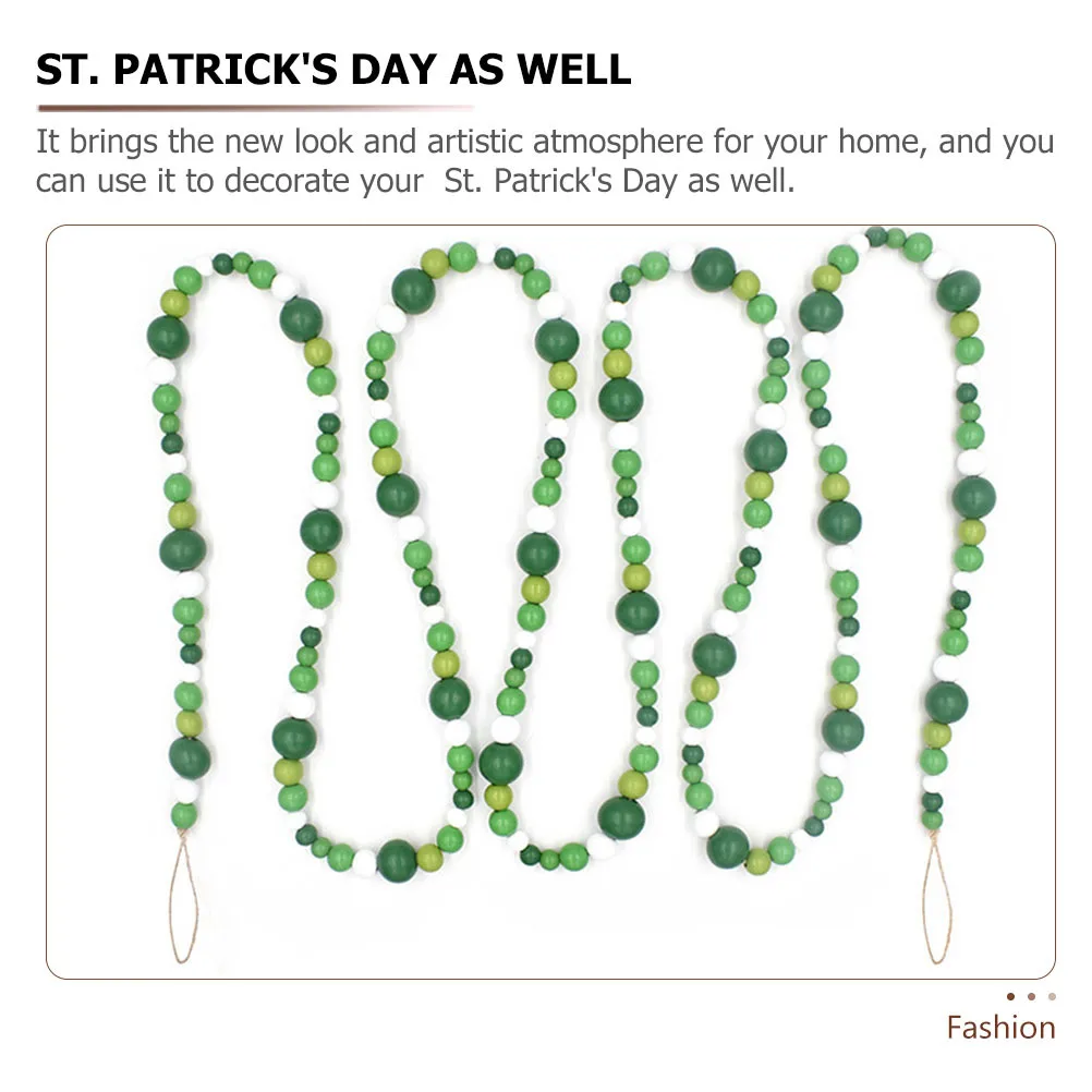 Decoración de cuentas verdes, colgante de Festival, cuerda para colgar en la pared, guirnalda del Día de San Patricio, decoración de cuerda de madera para fiesta, cuentas de madera para el hogar