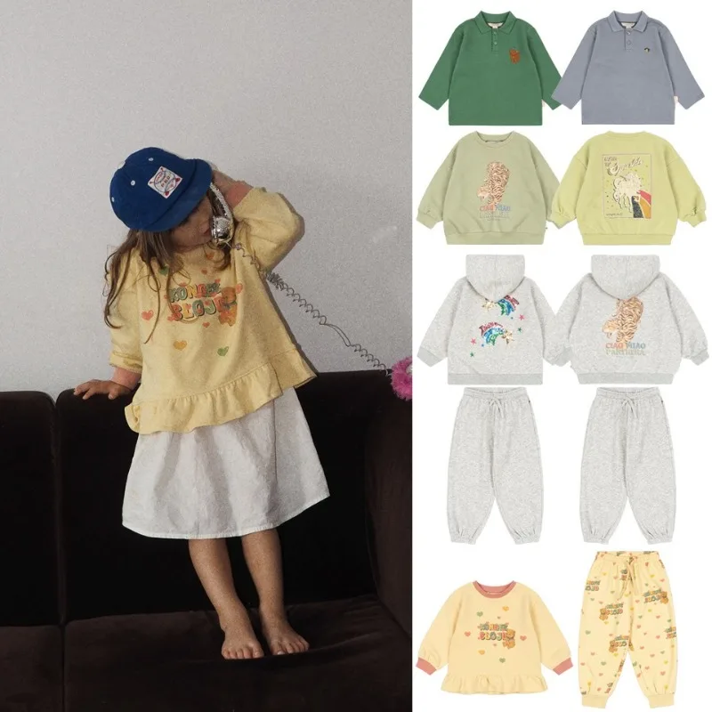 Toddler Teen Girls Autumn Tracksuit Cartoon Unicorn Tiger Bear Sweatshirts Elastic Waist Sweatpants 2‑Pieces Kids Fall Outfit