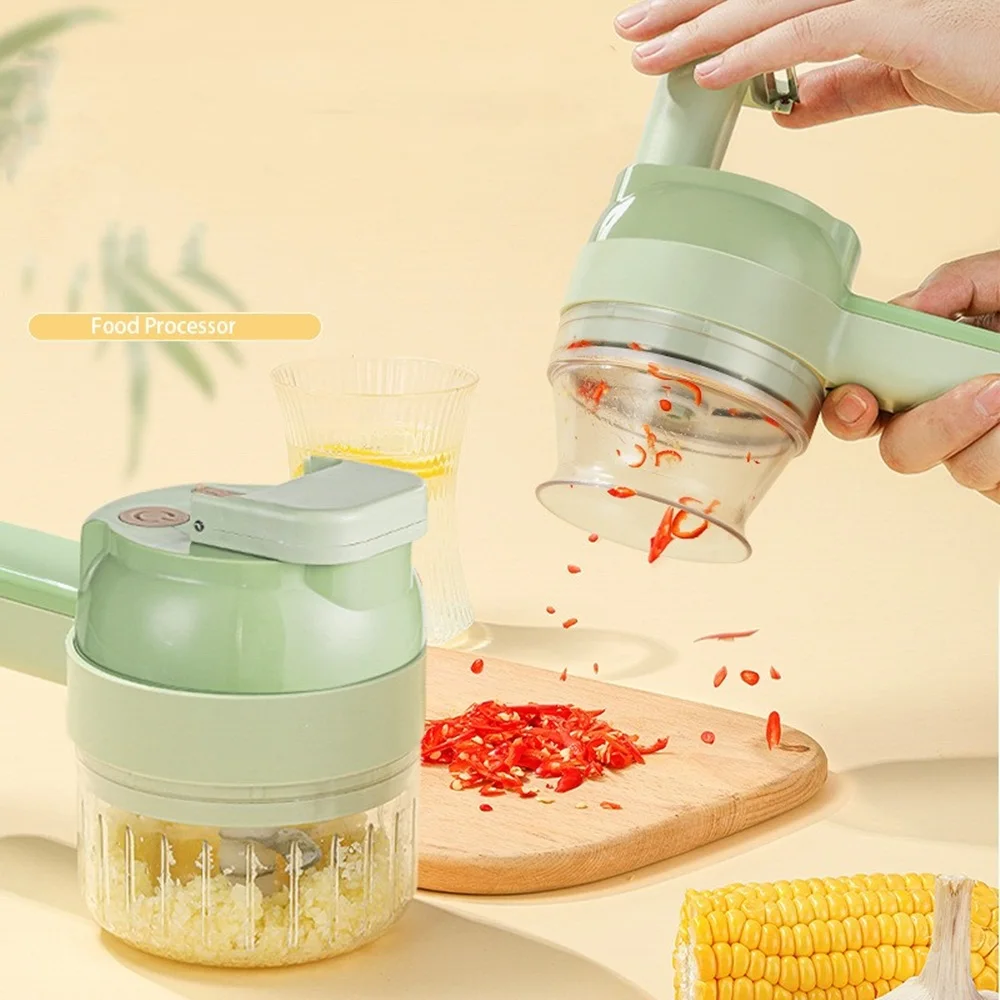 USB Wireless Vegetable Slicer Cutter 4 In 1 Electric Garlic Masher Food Chopper Meat Grinder Machine kitchen Handheld 자동야채슬라이서