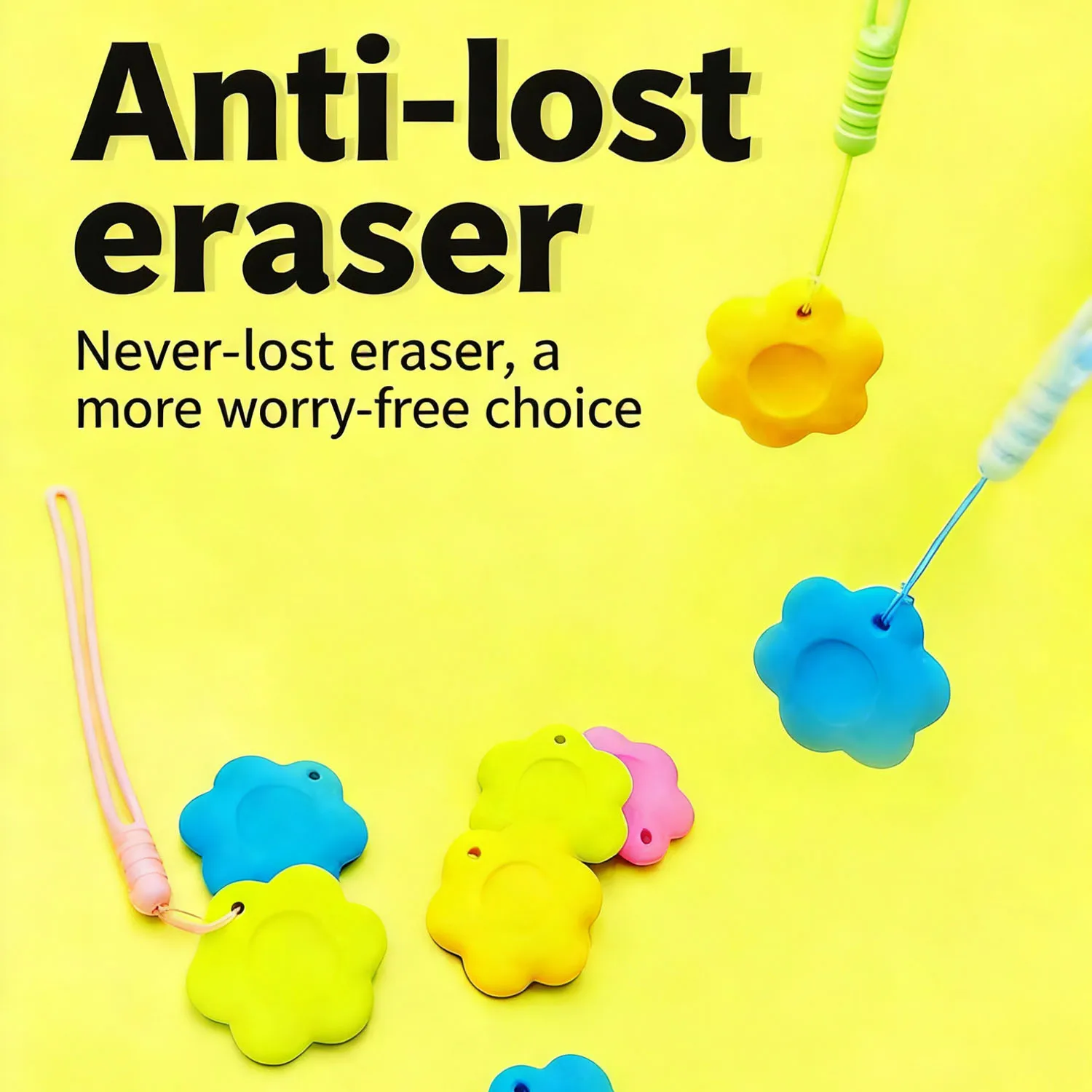 

4-цветный ластик против потери с веревками против потери Подходит для - Портативный ластик для крепления ремня рюкзака, без потери для студентов