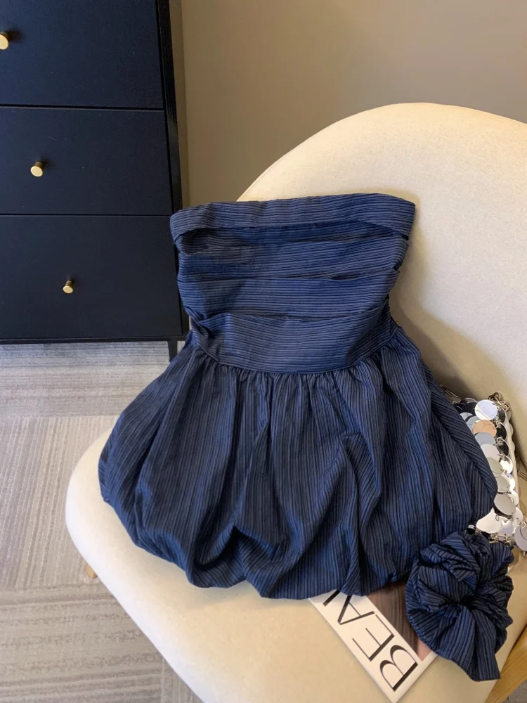 

Chic Smocked Peplum Bandeau Top for Women Summer French Sweetheart Ruffled Strapless Blouse Tummy-Hiding Flared Hem Crop Top