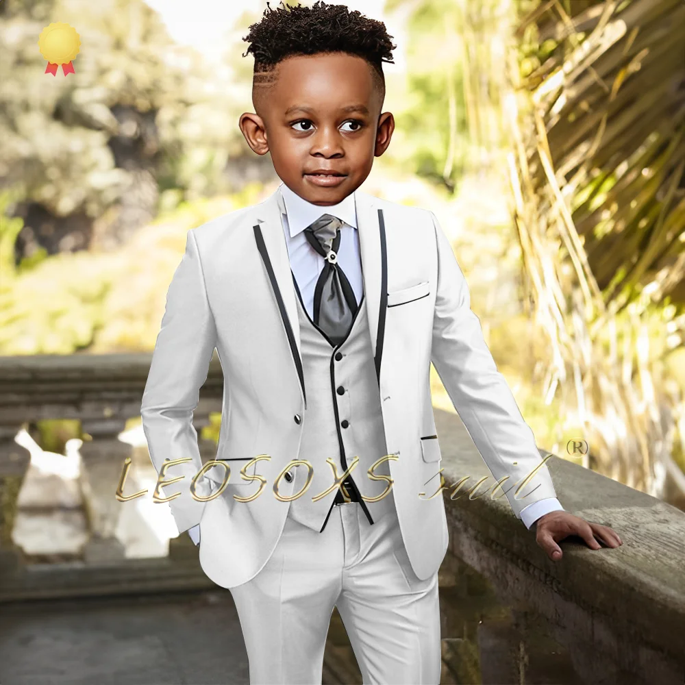 Boys' suit with hemming design 3-piece set (jacket + vest + trousers) children's wedding party event birthday custom dress