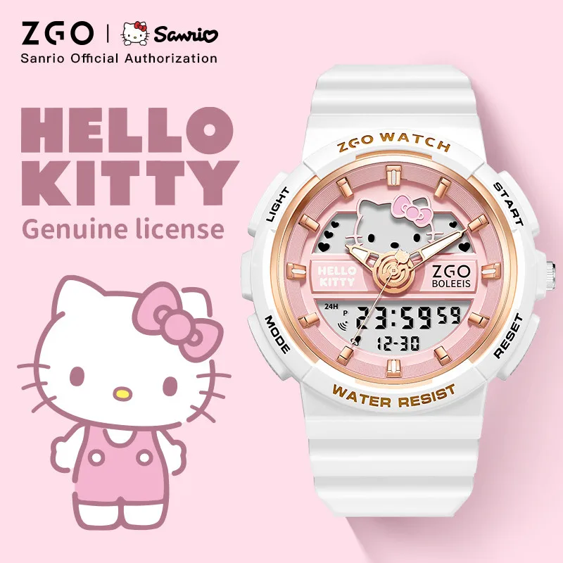 Original ZGO × Hello Kitty Sanrio Quartz Electronic Watch Sports Wristwatch Date Display Waterproof Chronograph for Gift 863