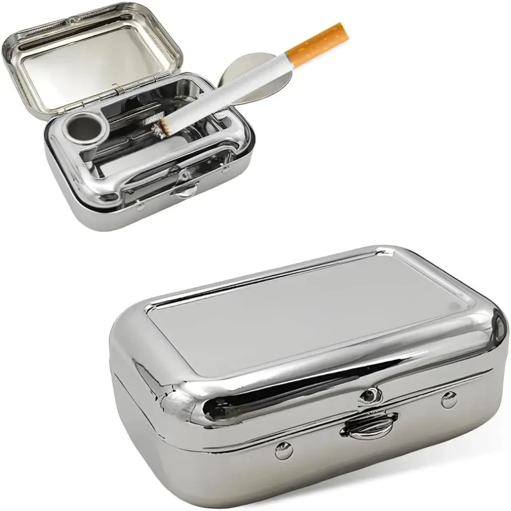 

Portable Ashtrays, Stainless Steel Carry-on Mini Ashtray with Windproof Lid, Waterproof Creative Pocket Ashtray for Outdoor Cars