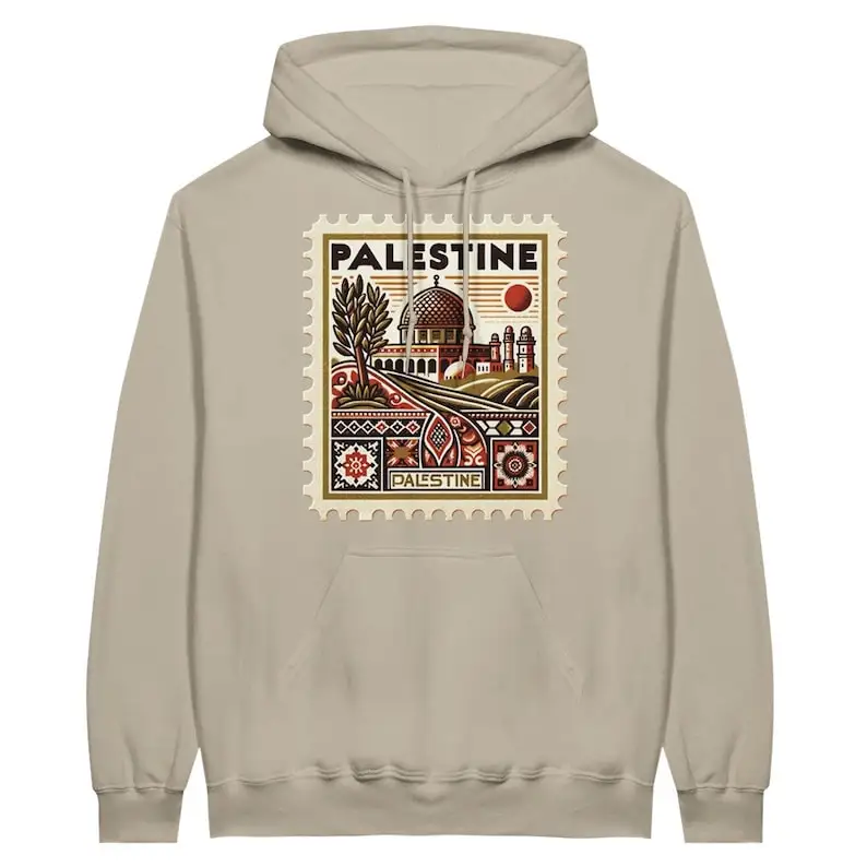 ヴィンテージパレスチナ文化切手クラシックユニセックスプルオーバーパーカーハートカリグラフィーパーカー独立ギフト衣類
