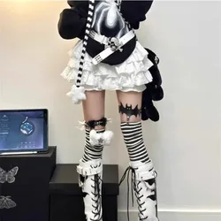 Harajuku Kawaii Ruched Ruffles Cake Skirts Spring Fashion All-match White Shorts  Y2k E-Girl High Waist Faldas Mujer