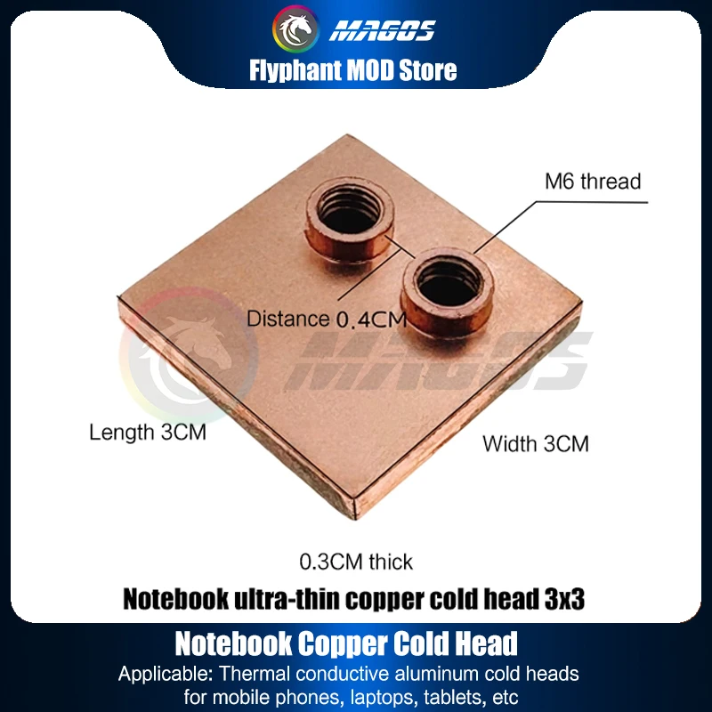 

3mm Ultra-thin Pure Copper Waterblock for Phone/Laptop Liquid Cooling, M6 Thread 25X25/30X30/35X35/40X40mm