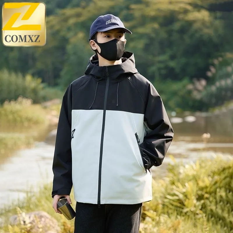 

COMXZ 2025 Mens Stand Collar Jacket Spring Autumn Casual Cardigan Simple Solid Color Trendy Coat Lightweight