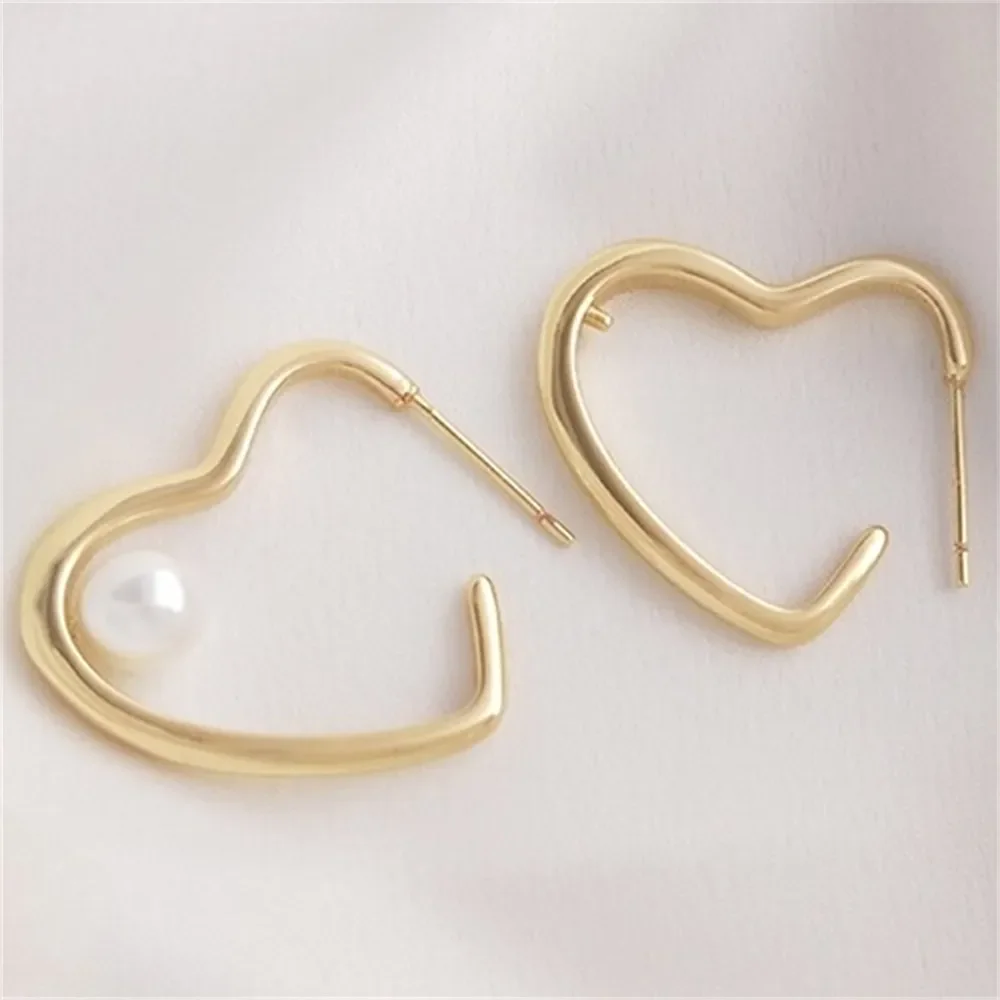 

Pearl Heart Earrings 14K gold-plated half-hole Pearl Heart Earrings 925 silver needle diy Earrings Accessories E183