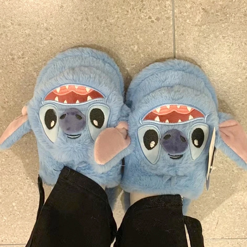 Anime Miniso Stitch Cotton Slippers Cartoon Cute Men and Women Couple Winter Warm and Thickened Comfortable Home Slippers Gift