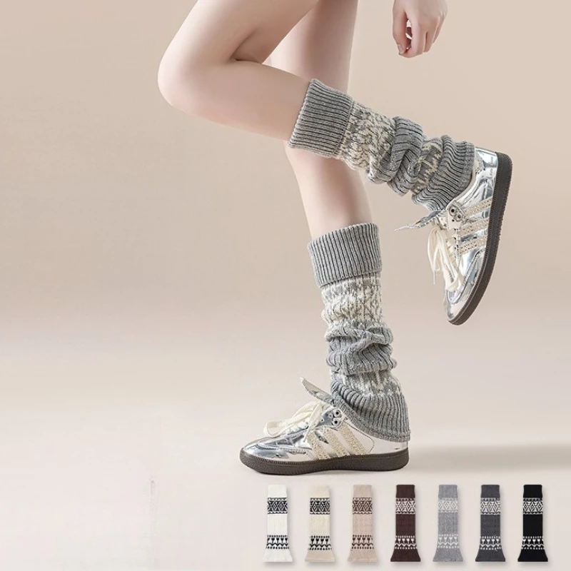 

1 Pair Socks Autumn and Winter Wool Long Socks Leg Covers Warm Calf Socks Dark Gray Black White Leg Warmers Woman Ankle Warmer