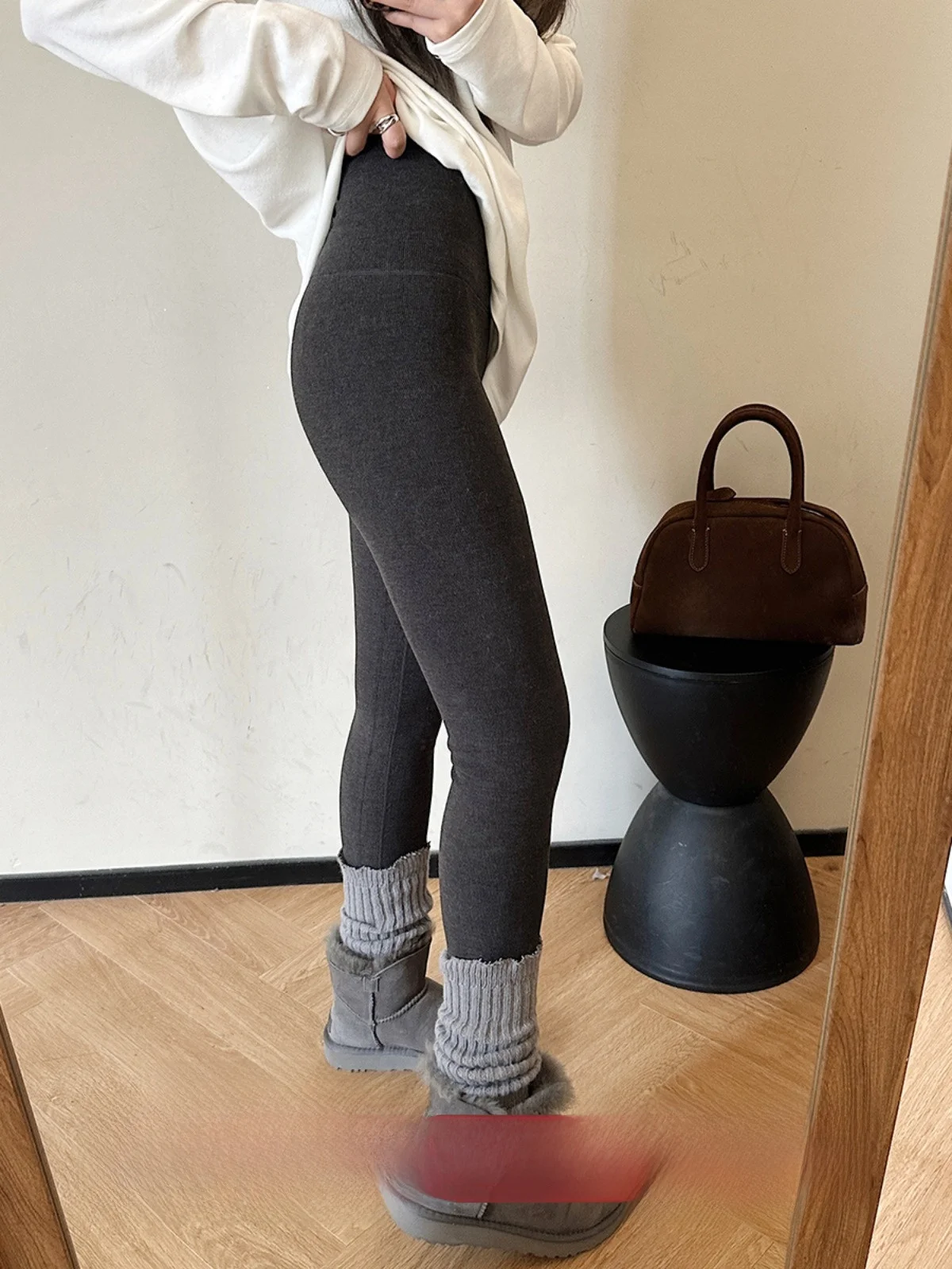 

Утепленные двусторонние эластичные брюки с высокой талией для женщин, осенне-зимние теплые брюки, самонагревающиеся, комплект из двух предметов