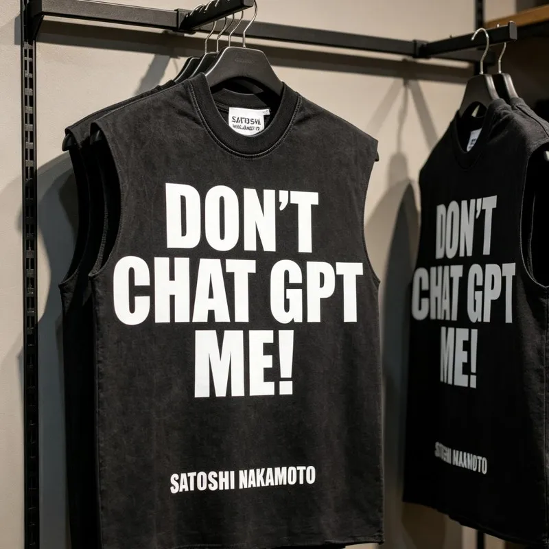 Summer SATOSHI Sleeveless Tshirts Black Washed Retro Vest Don't CHATGPT Me Letter Print Cut Edge Tank Tops Men Women Streetwear